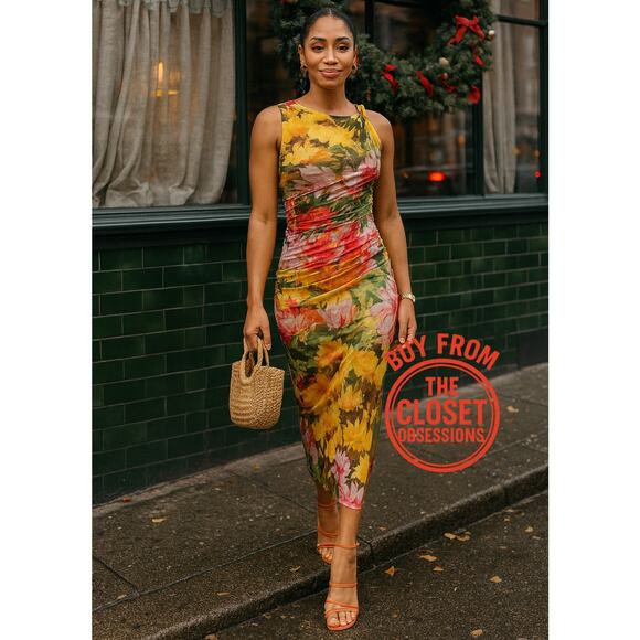 ZARA Draped Multicolor Midi Dress Blogger Fave NWT Size M - Picture 2 of 16